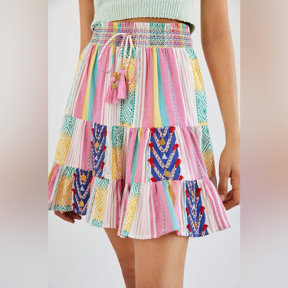 VERB by Pallavi Singhee "Page Tiered Mini Skirt" Stretch Waist with Drawstring